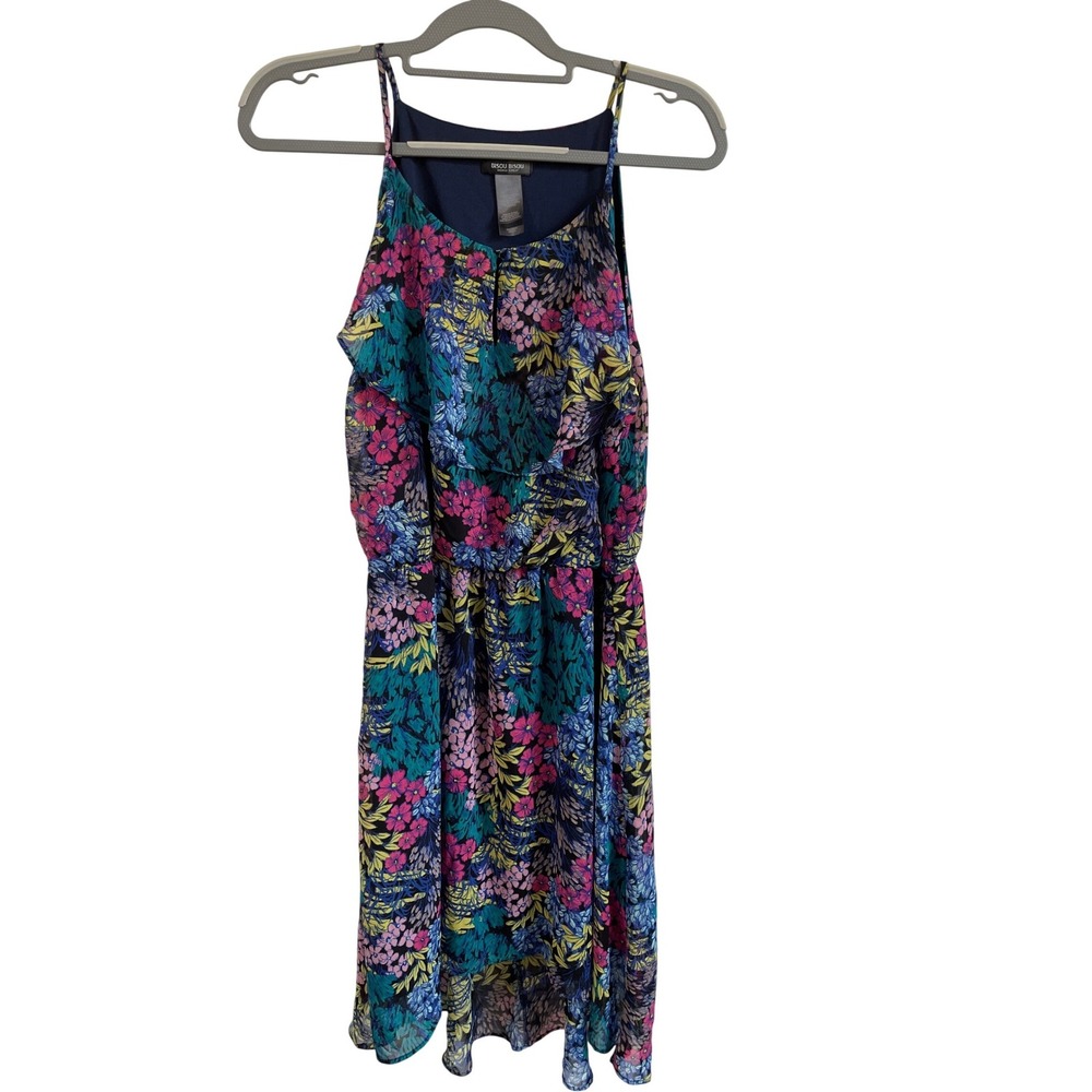 Bisou Bisou Floral High-Low Ruffle Dress Blue Pink Yellow Womens 12 Floral Fairy